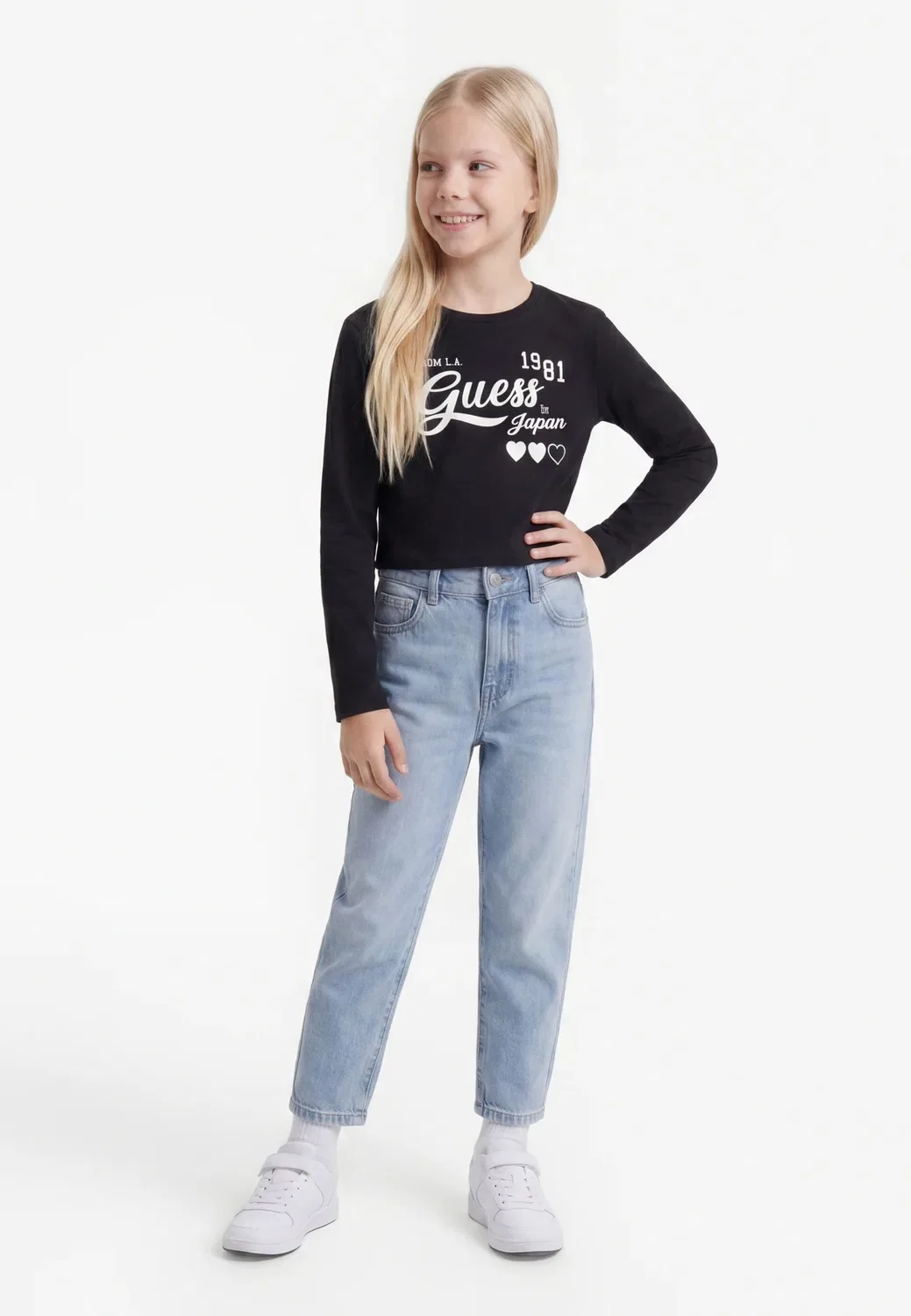 Приталенный крой, логотип, длинные рукава Guess, Jet Black