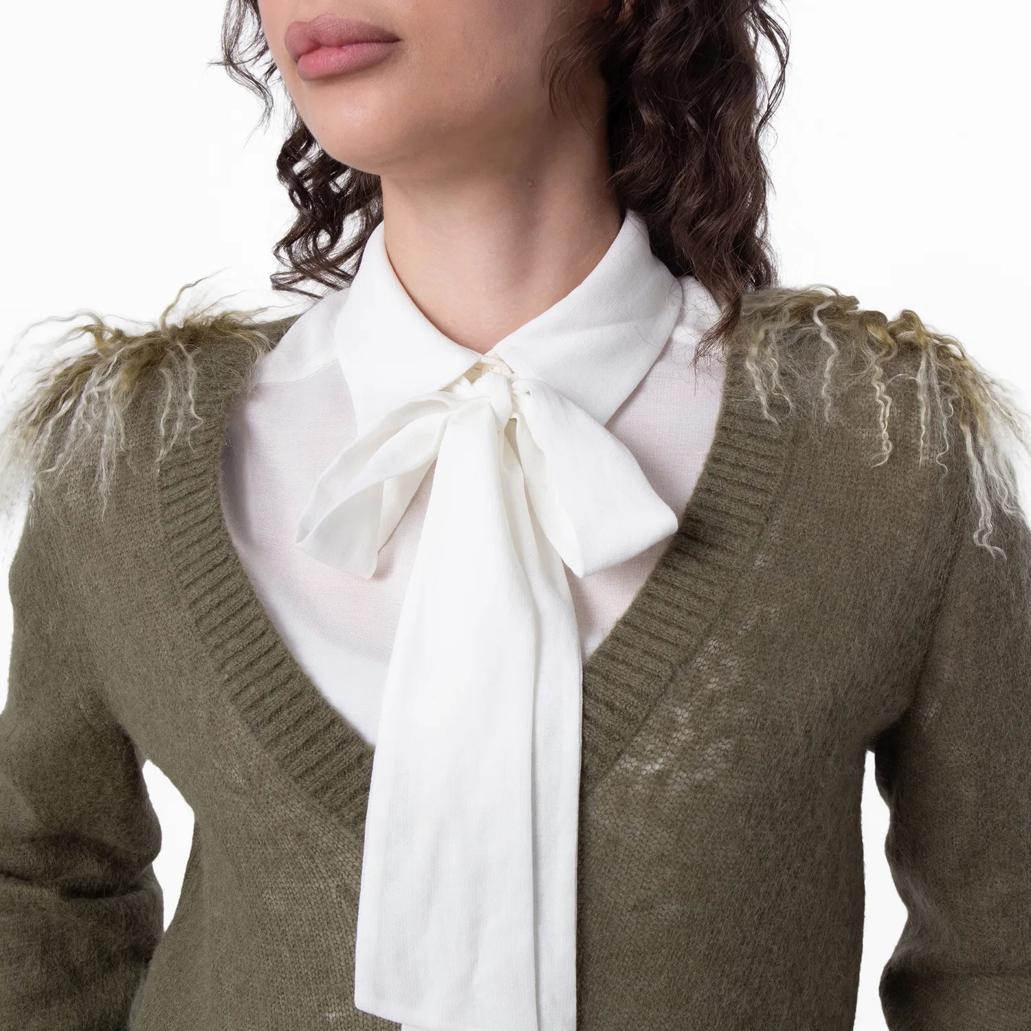 Свитер с V-образным вырезом Wool Blend V-Neck Sweater With Shearling Detail Burberry, Acre — фото 3
