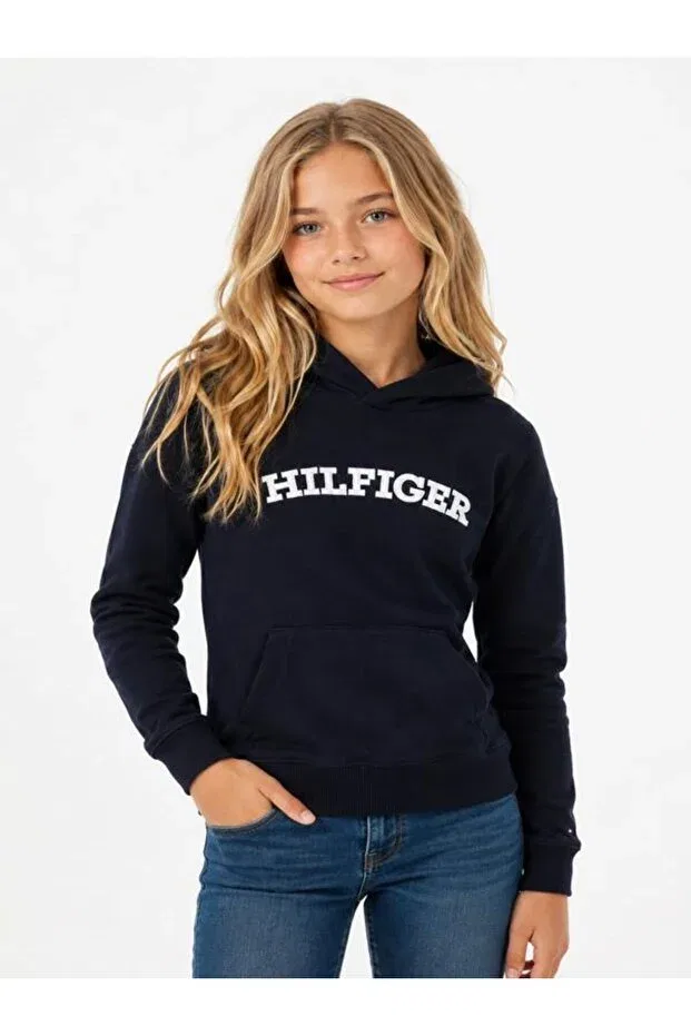 Детское худи для девочек хлопковое Tommy Hilfiger, Navy Blue — фото 3