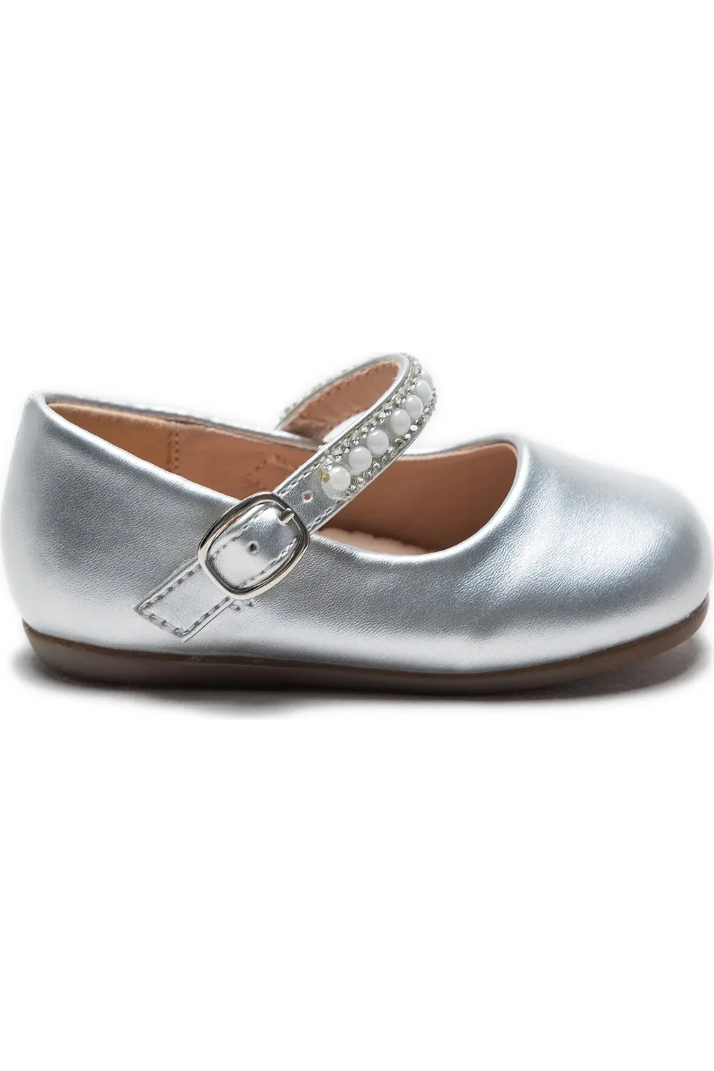 Балетки детские с жемчужной лентой Margot Pearl Band Tulleen, Silver — фото 2