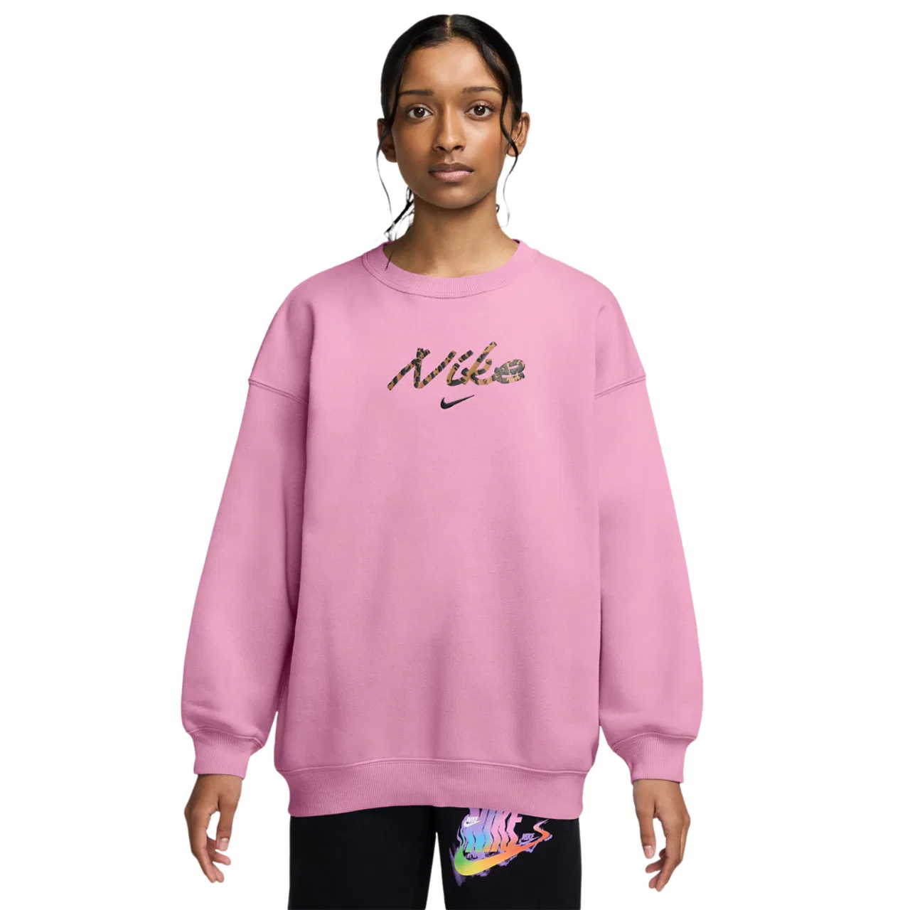 Детское худи для девочек оверсайз из футера Nike Studio Fleece Oversized Crew, Beige Pink