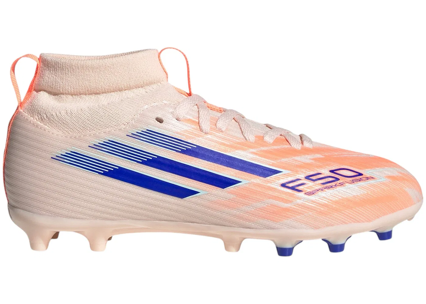 Детские бутсы с высоким берцем F50 Sparkfusion League Mid-Cut FG/AG Adidas, Bliss Orange Lucid Blue Beam Orange