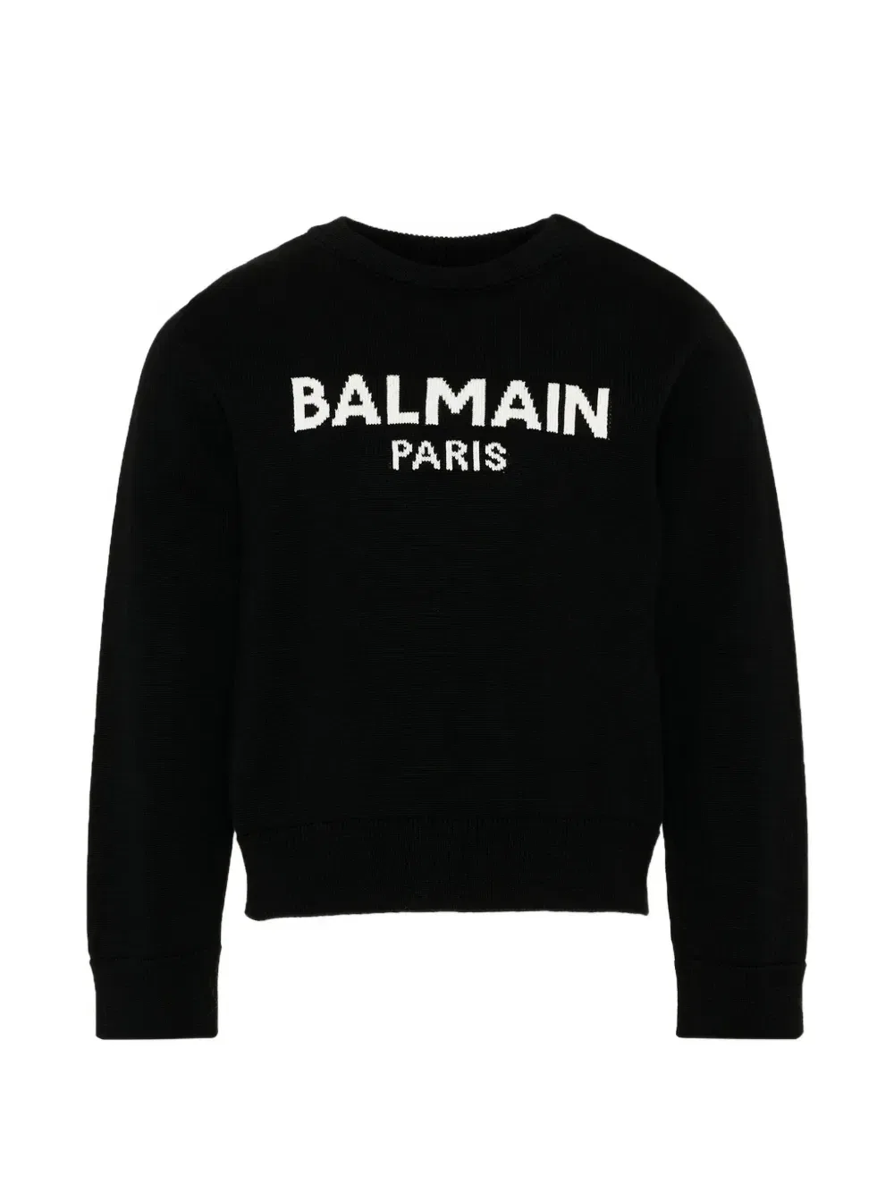 Вязаный свитер с жаккардовым логотипом Balmain Kids, черный