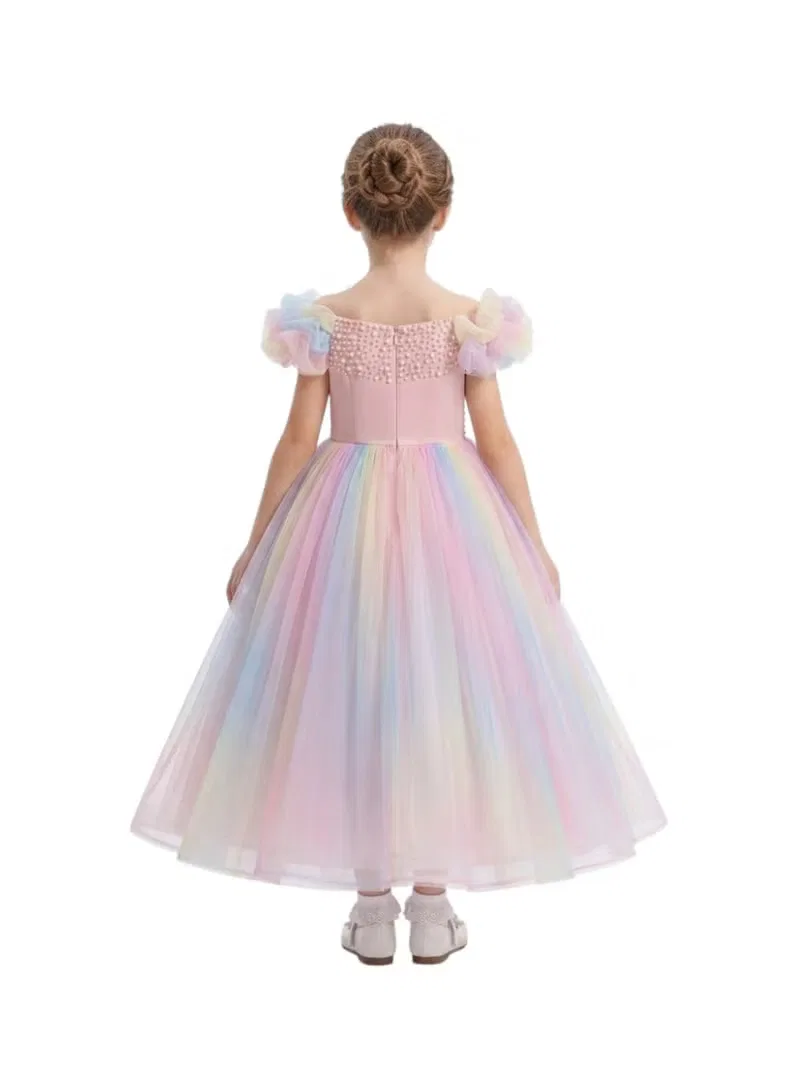Платье-трапеция с принтом Pastel rainbow tulle princess gown Bidani, разноцветный — фото 3