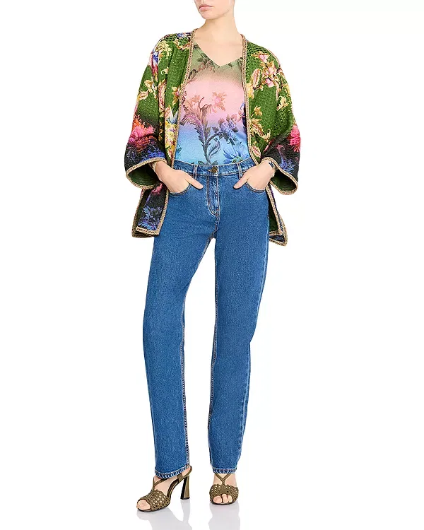Женская куртка с принтом Kesa floral side slit jacket Etro, Printed Green — фото 4