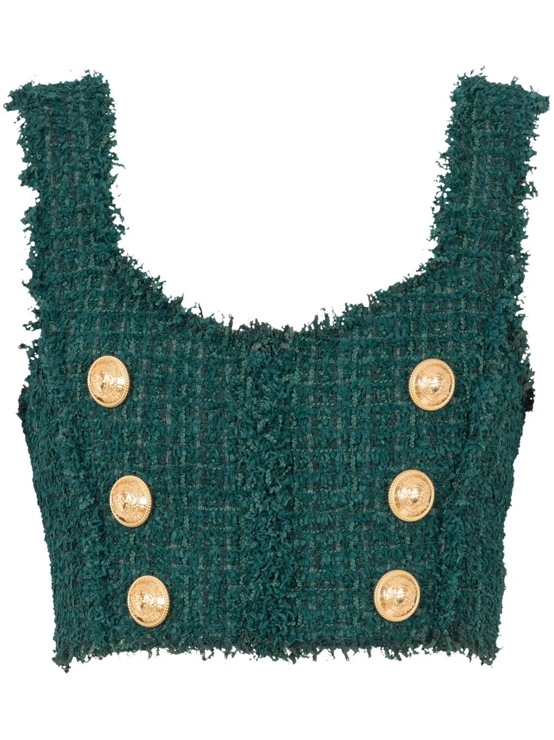 Короткий топ с 6 пуговицами из твида Balmain, зеленый