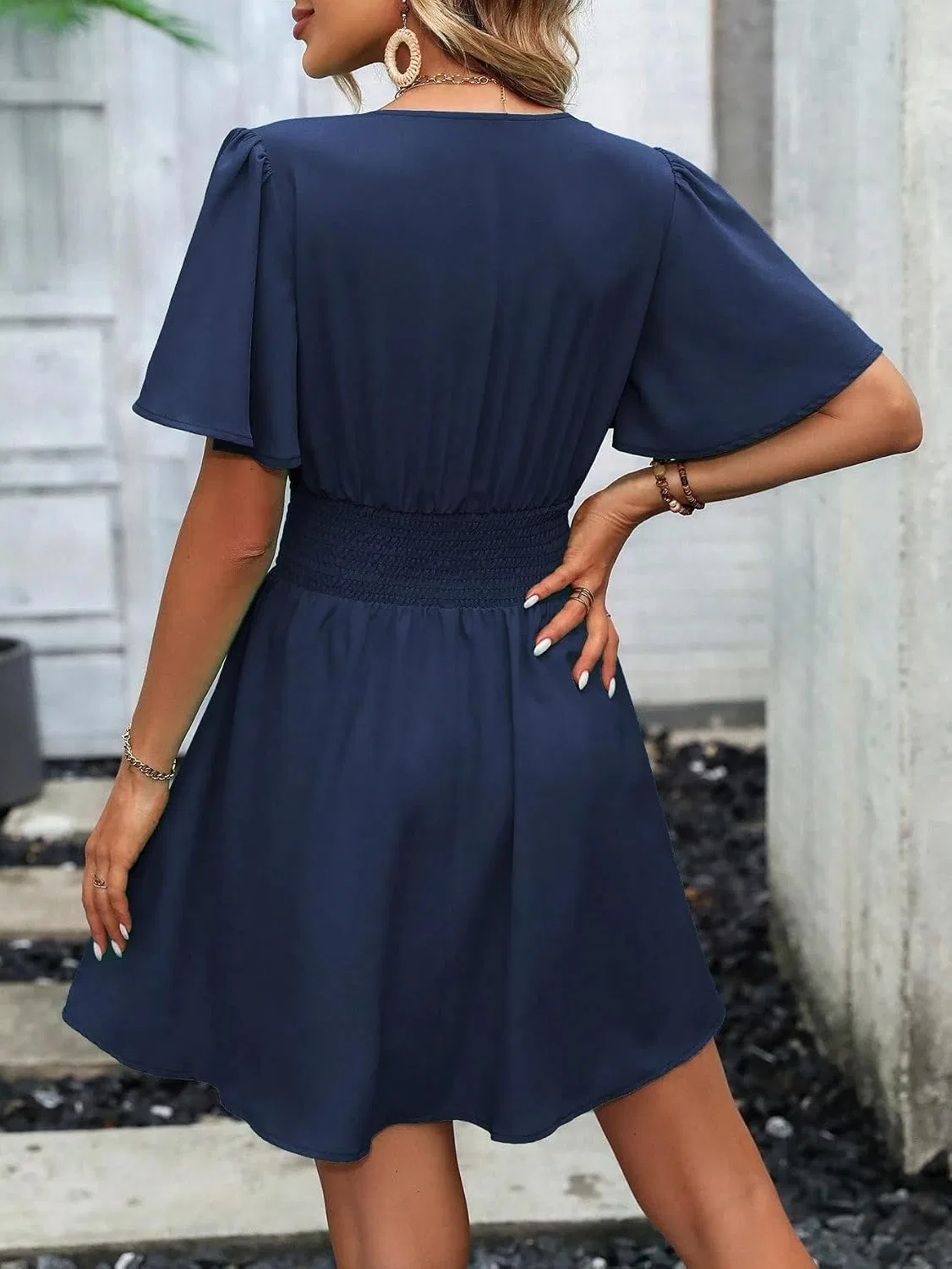Женское повседневное платье A-силуэта с V-образным вырезом, Navy Blue — фото 3