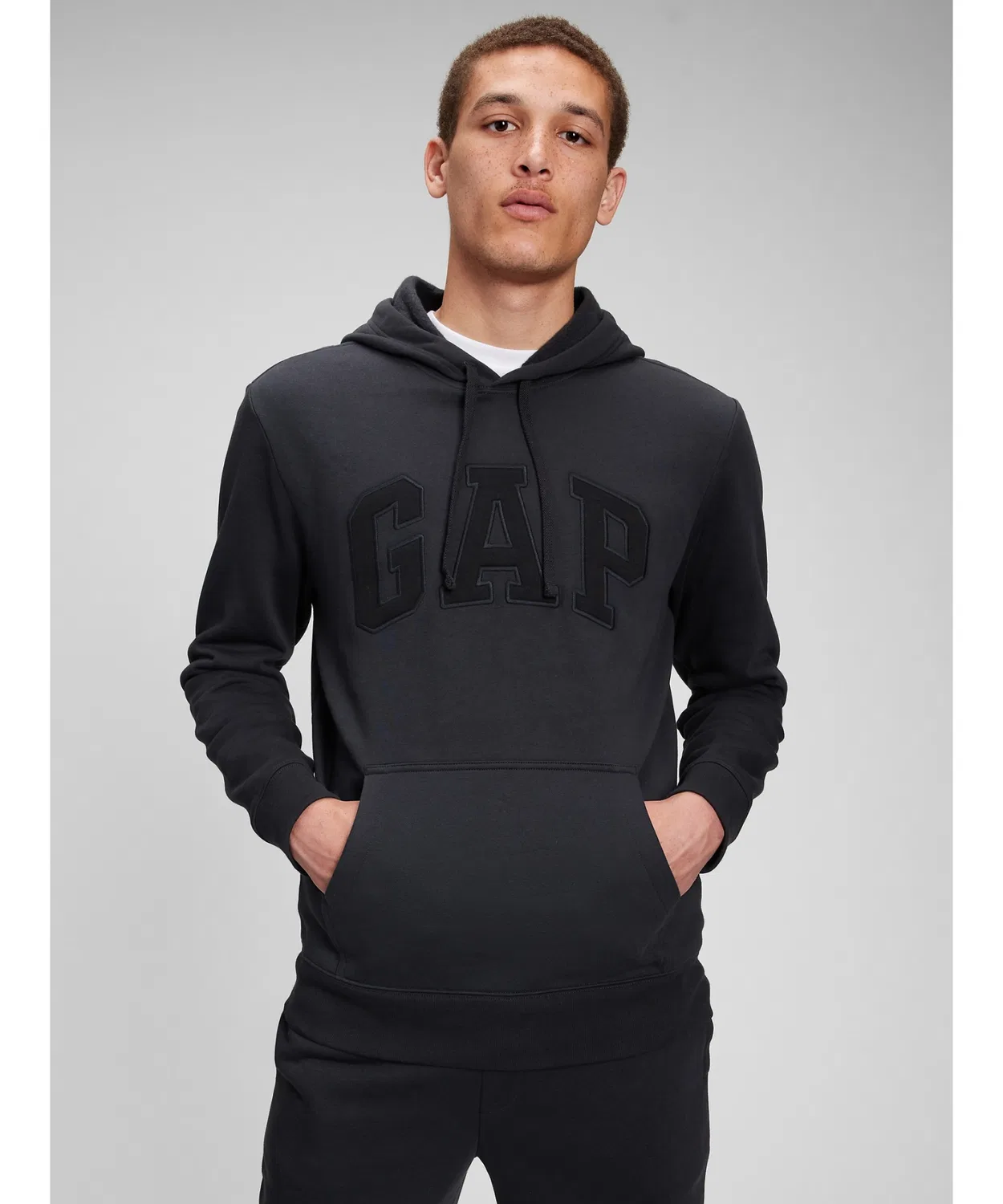 Женский унисекс худи с длинным рукавом на флисе, с логотипом GAP, Black — фото 3