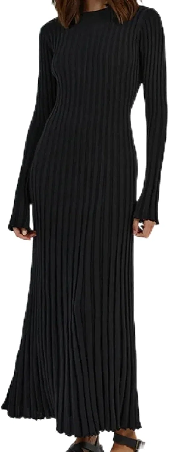 Женское вязаное платье-свитер с круглым вырезом Bodycon, Black