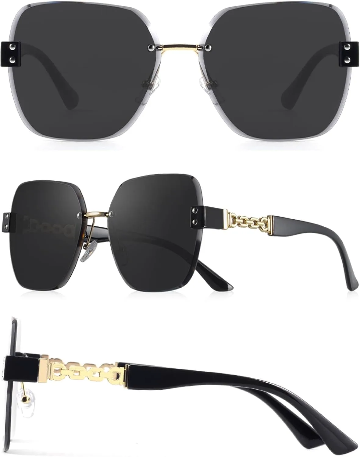 

Женские солнцезащитные очки класса люкс, модные квадратные без оправы, солнцезащитные очки для женщин с защитой от УФ-излучения UV400 HPIRME, C2 Black Gray