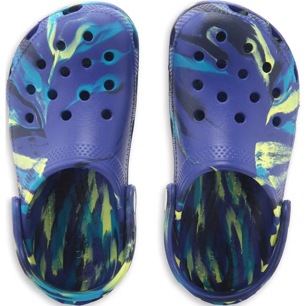 Детские классические сабо с мраморным рисунком Crocs, Navy/Teal Marble — фото 4