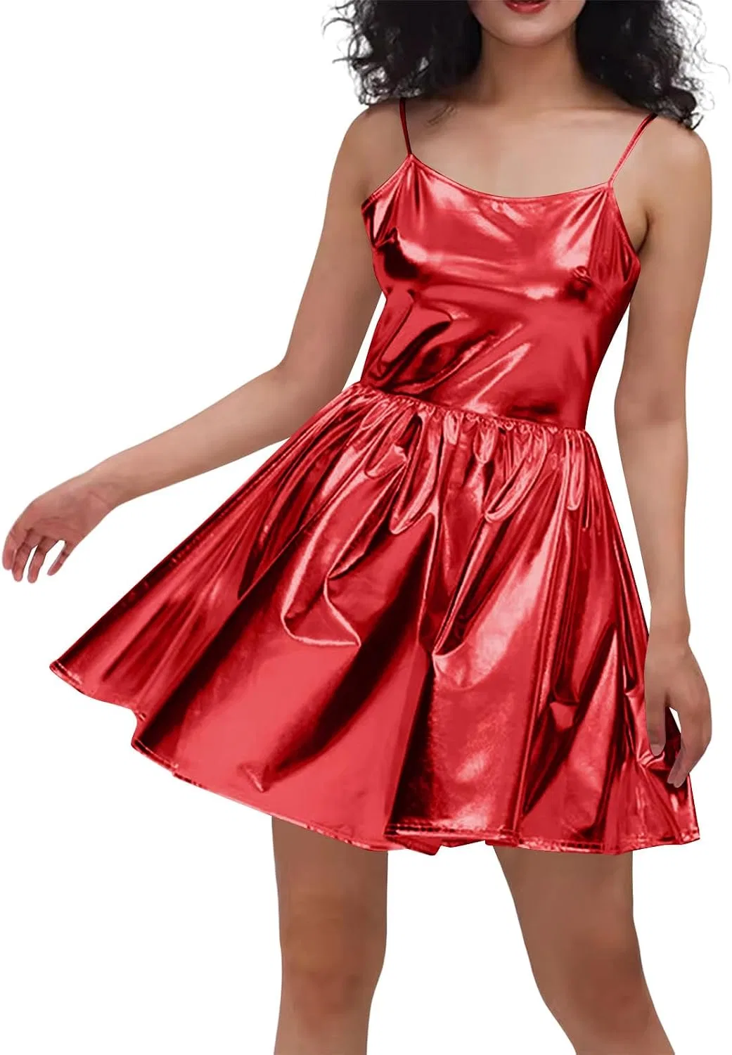 Женское блестящее мини-платье с открытой спиной Swing Silhouette, Red — фото 2