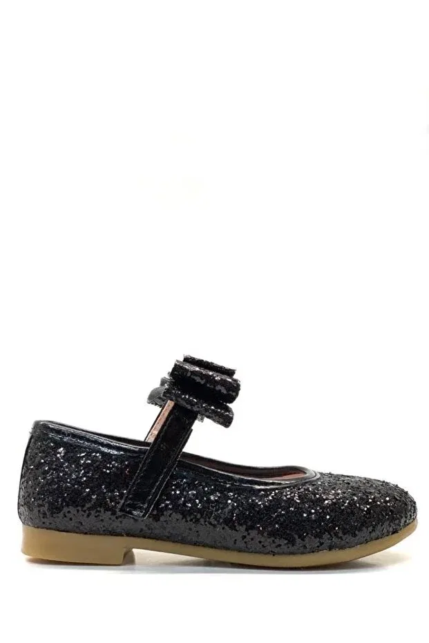 Детские балетки для девочек ортопедические с блестками Tuğba Ortopedi, Black Glitter