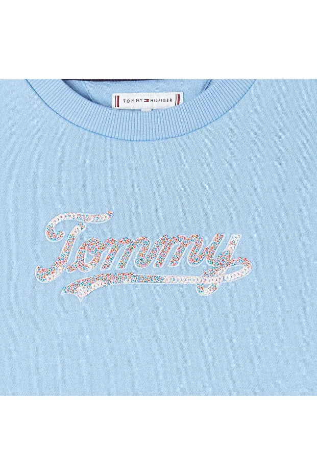 Детские свитшот для девочек с принтом Script Sequin Tommy Hilfiger, Blue — фото 2