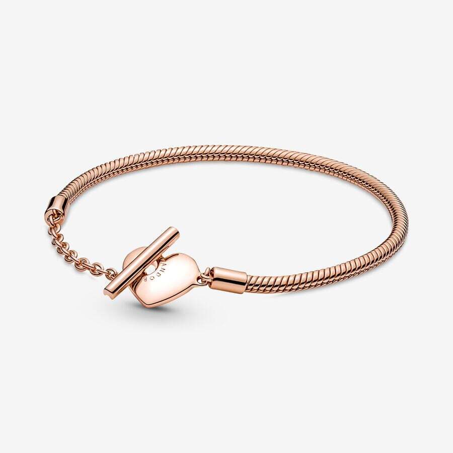 

Браслет Pandora Moments Heart T-Bar Snake Chain, розовое золото