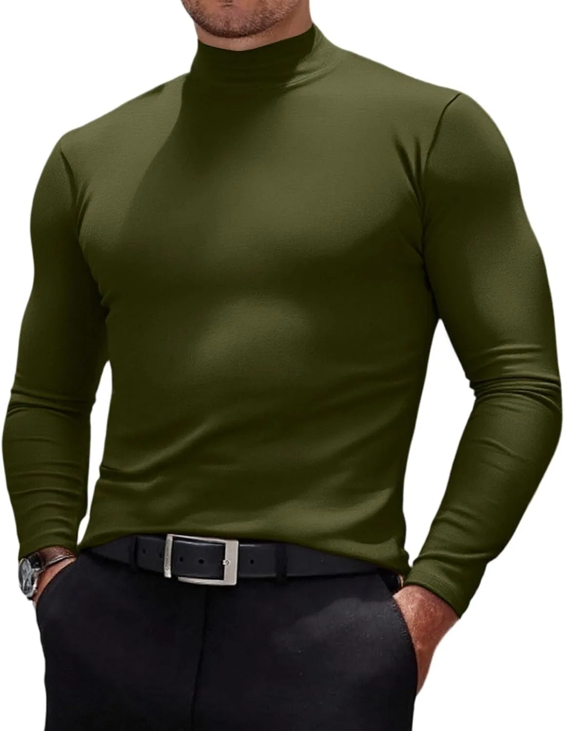 Мужская водолазка длинный рукав компрессионная, Army Green