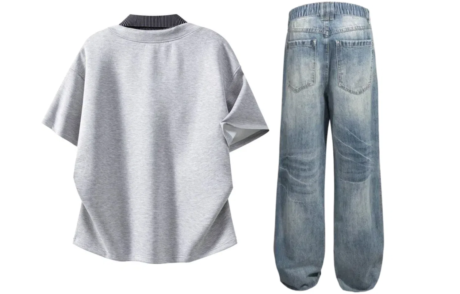 Детский спортивный комплект с воротником Casual Sportswear GWAF, Heather Gray Top+Blue Pants — фото 3