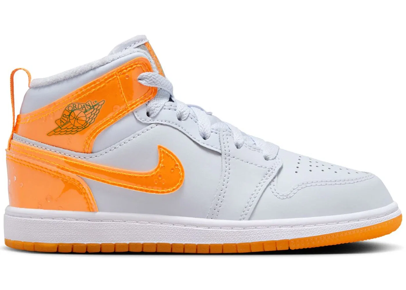 Детские кроссовки с принтом Jordan 1 Mid SE Jordan, Football Grey Pine Green White Orange Peel