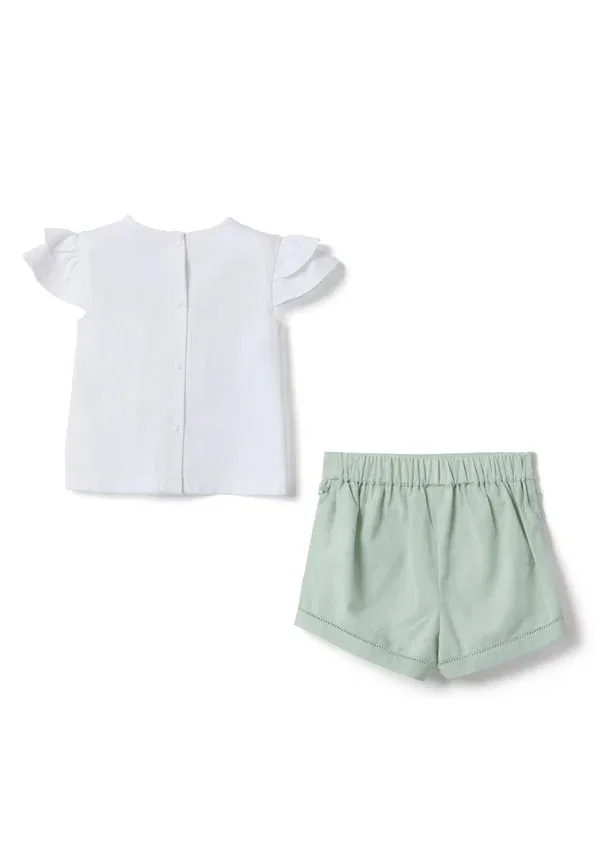 Комплект с цветами, хлопок, Set with applied flowers, Ovs, White, Green, белый/зеленый — фото 2
