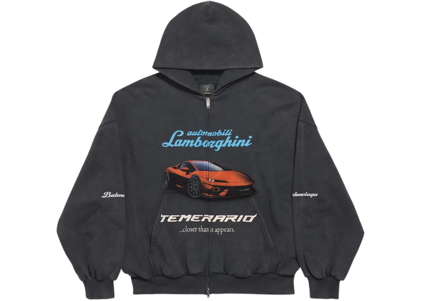 Мужской худи на молнии с принтом Automobil Lamborghini Balenciaga, Faded