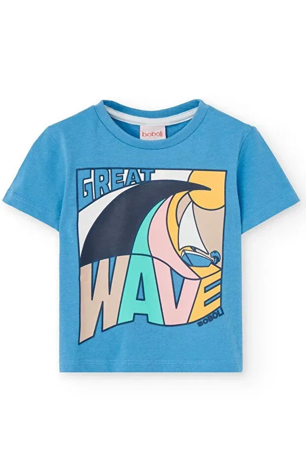 Детская футболка для мальчиков с принтом Wave Printed Boboli, Blue — фото 2