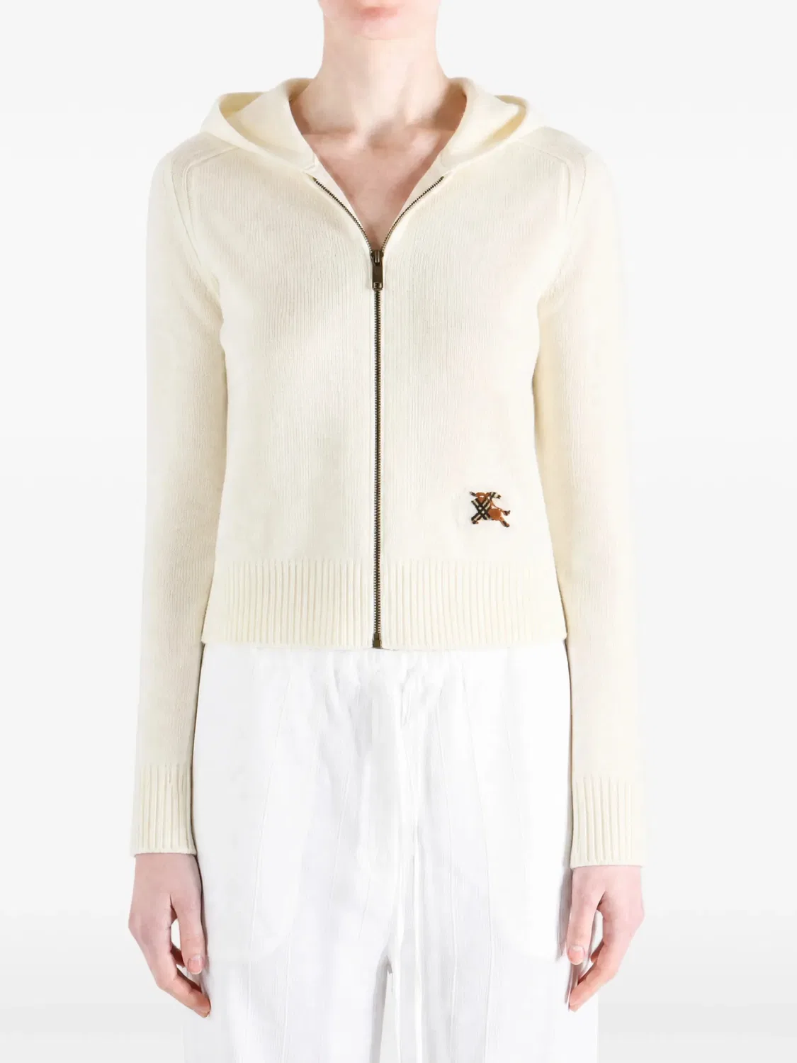 Женское худи на молнии с капюшоном в рубчик Burberry, Neutrals — фото 2