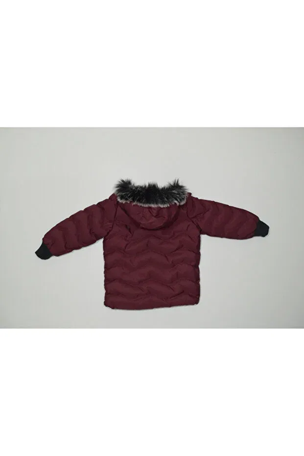 Детское зимнее пальто для девочек с капюшоном Winter zipper hooded with belt at the waist, welsoft lining, water and wind resistant baby girl children's coat Baby Slon Kids Clup, Burgundy-Buckled — фото 4