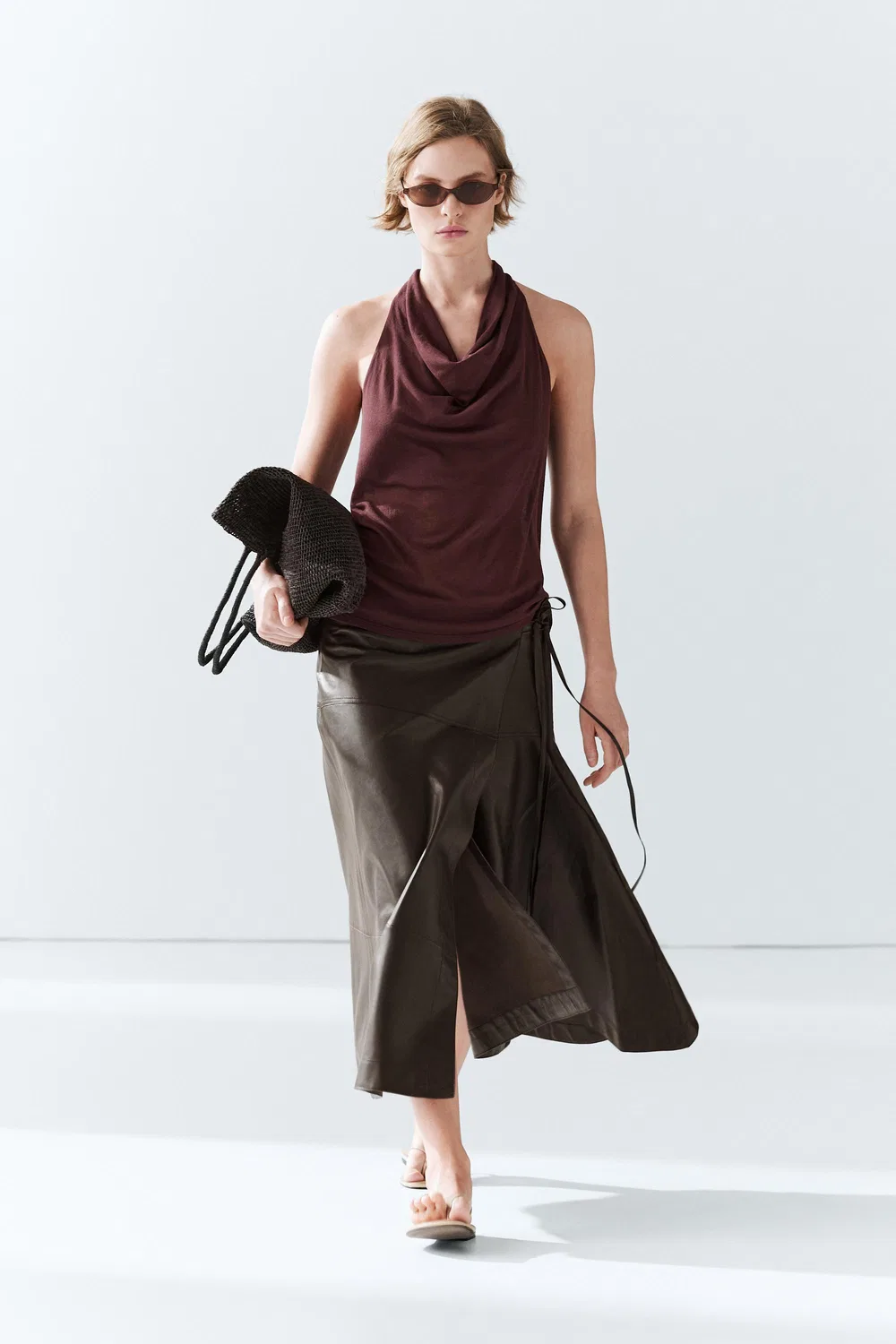 100% хлопковый драпированный топ Massimo Dutti, Burgundy