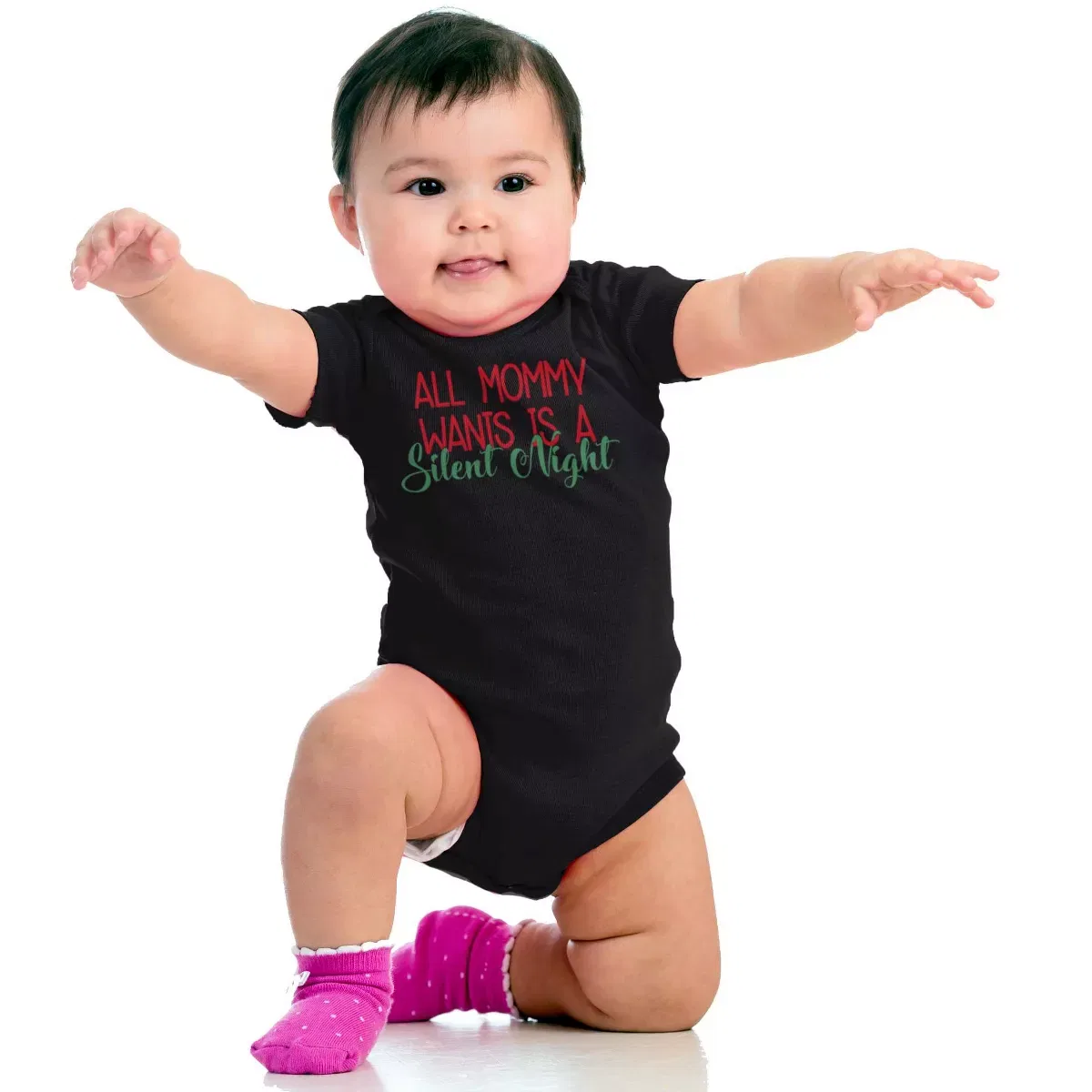 Детское боди с коротким рукавом Christmas Mommy Wants A Silent Night Brisco Brands, Black — фото 4