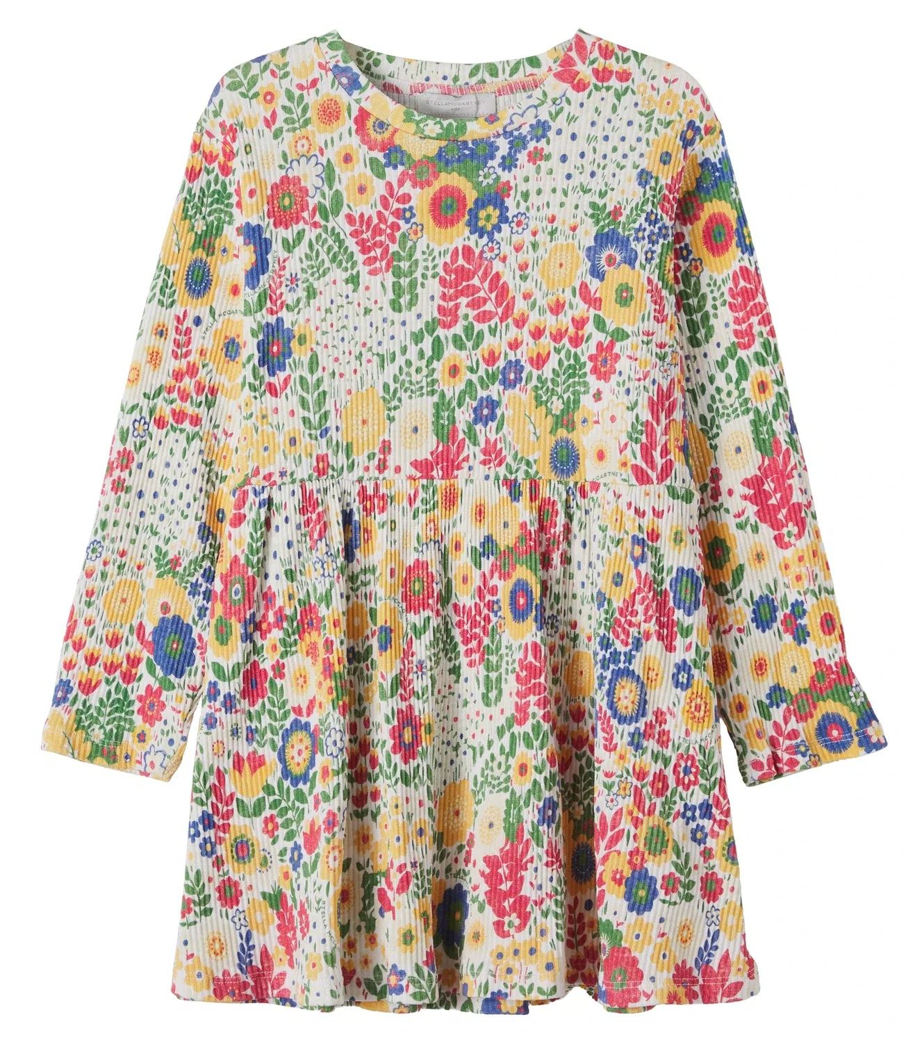 Трикотажное хлопковое платье в рубчик с цветочным рисунком Stella McCartney Kids, черный