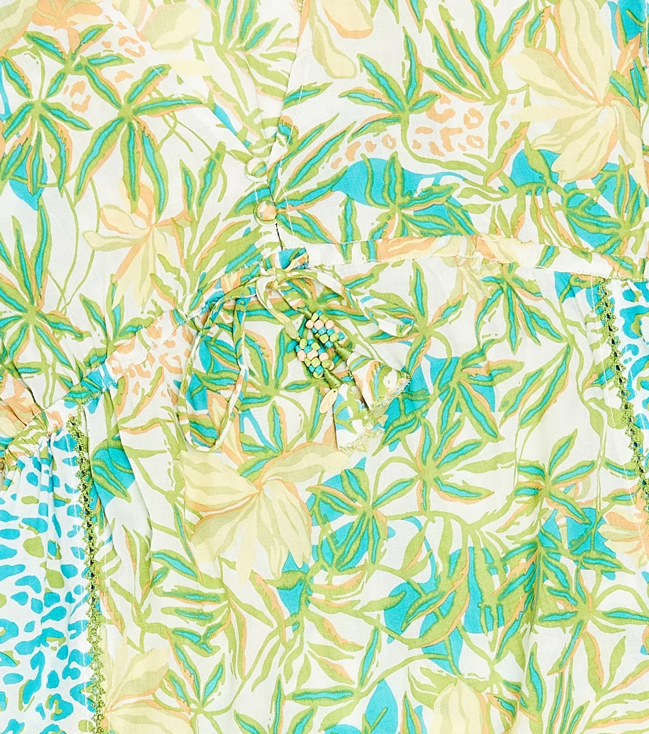 Платье-кафтан с цветочным принтом Poupette St Barth Kids, Green Orchid — фото 3