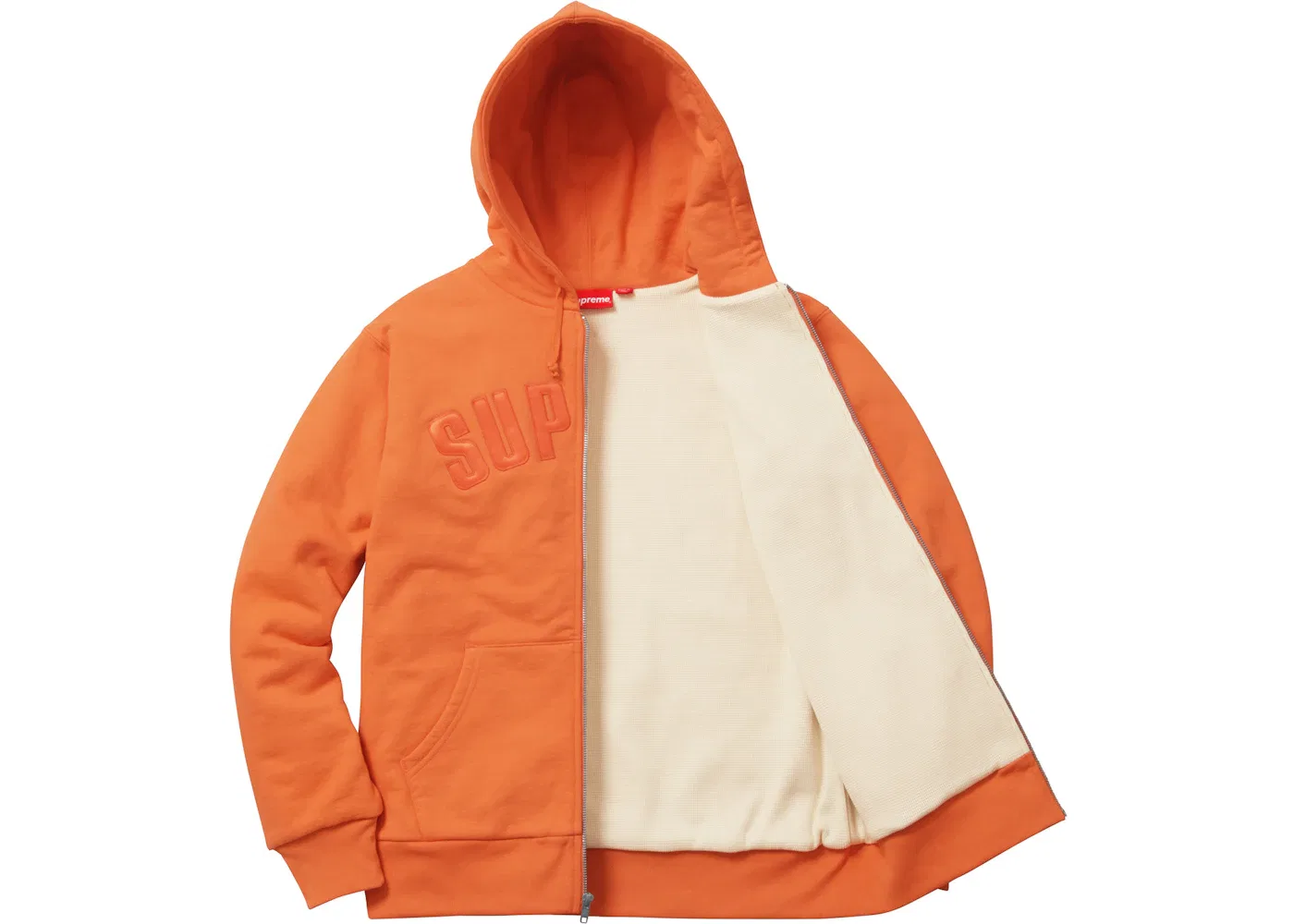Мужская толстовка на молнии с принтом Supreme Arc Logo Thermal Zip Up Sweatshirt Supreme, Bright Orange — фото 2