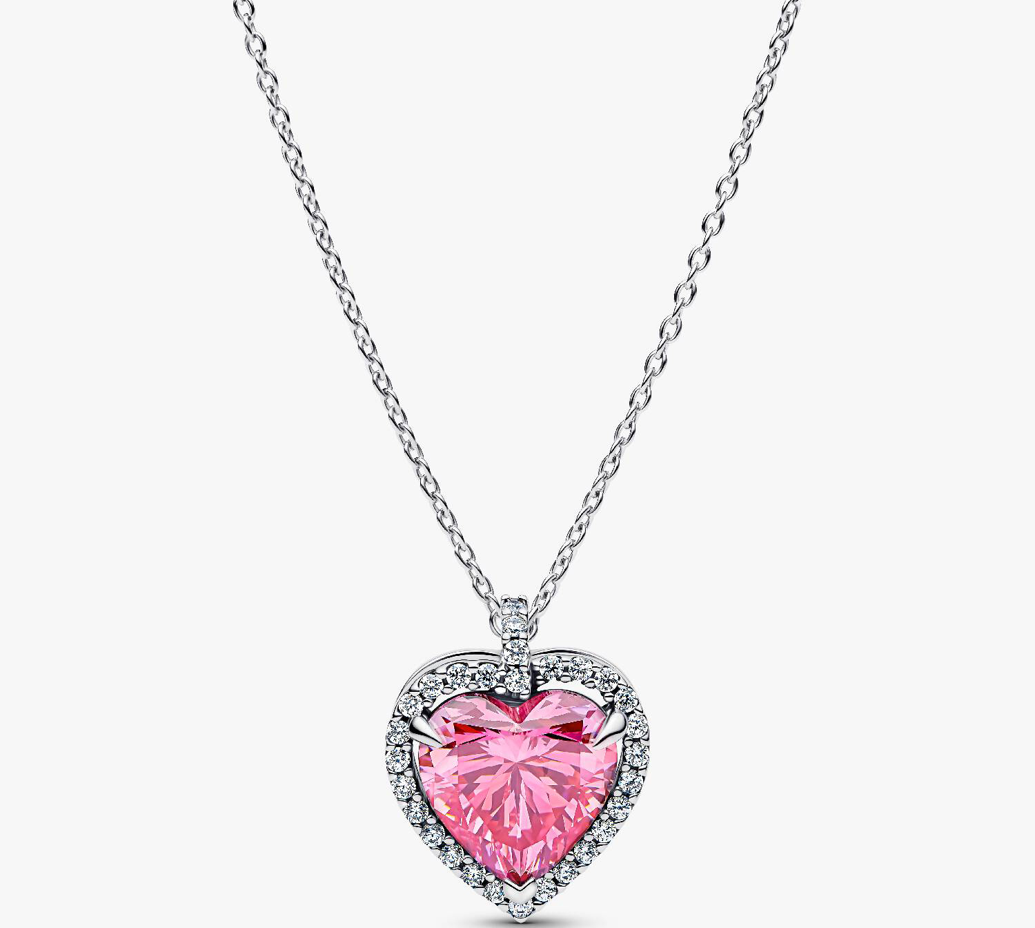 

Колье Pandora Pink Halo Heart Collier, серебро