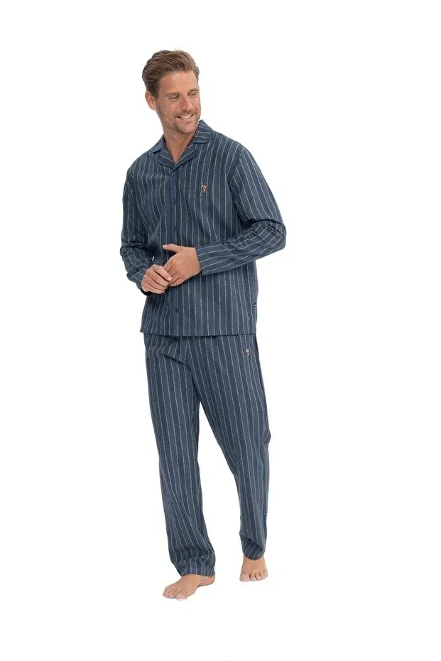 Мужской пижамный комплект с длинным рукавом в полоску U.S. Polo Assn., Navy Blue Melange