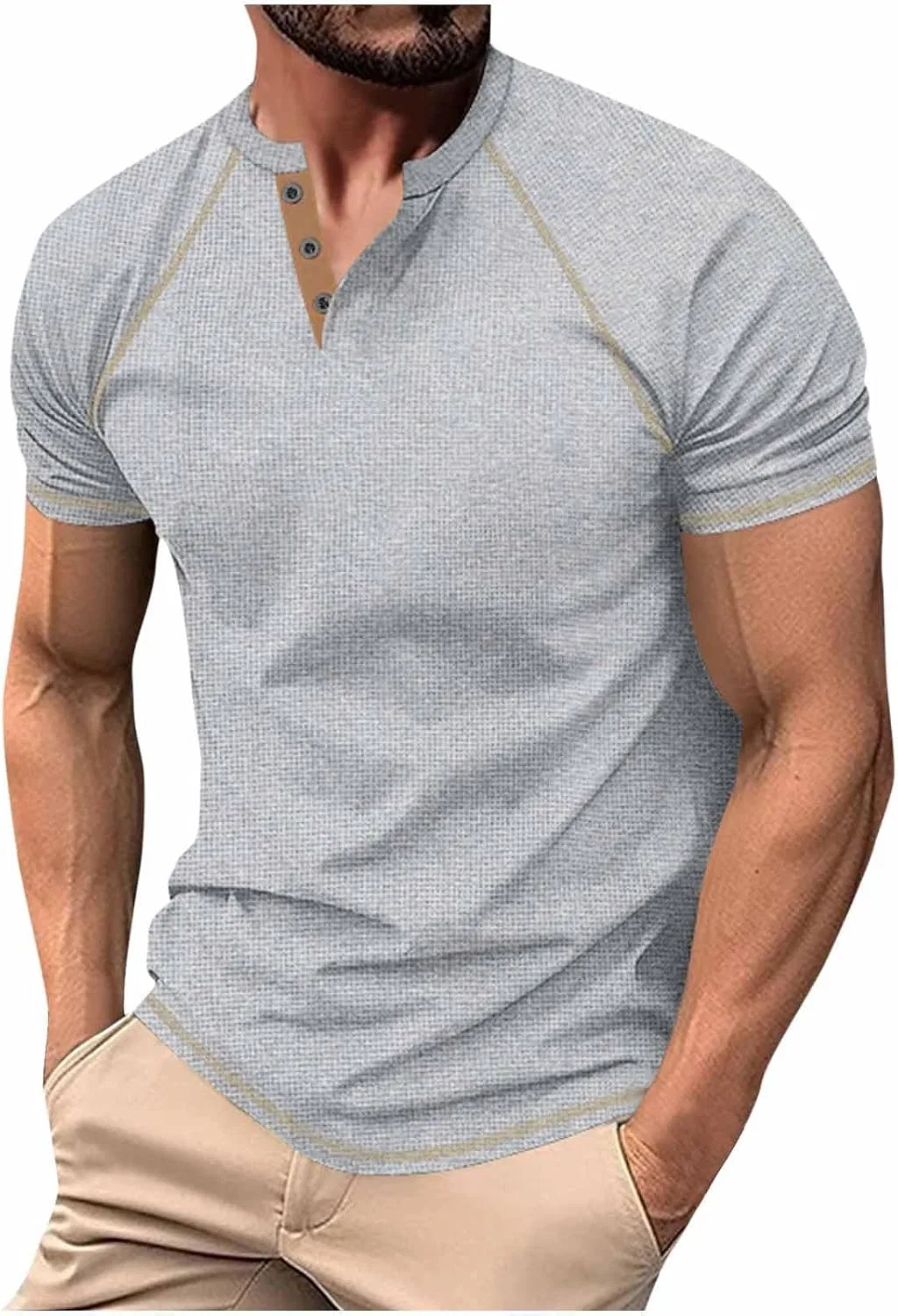 Мужская футболка-поло с V-образным вырезом, короткий рукав реглан, Lightweight T-Shirts, Gray