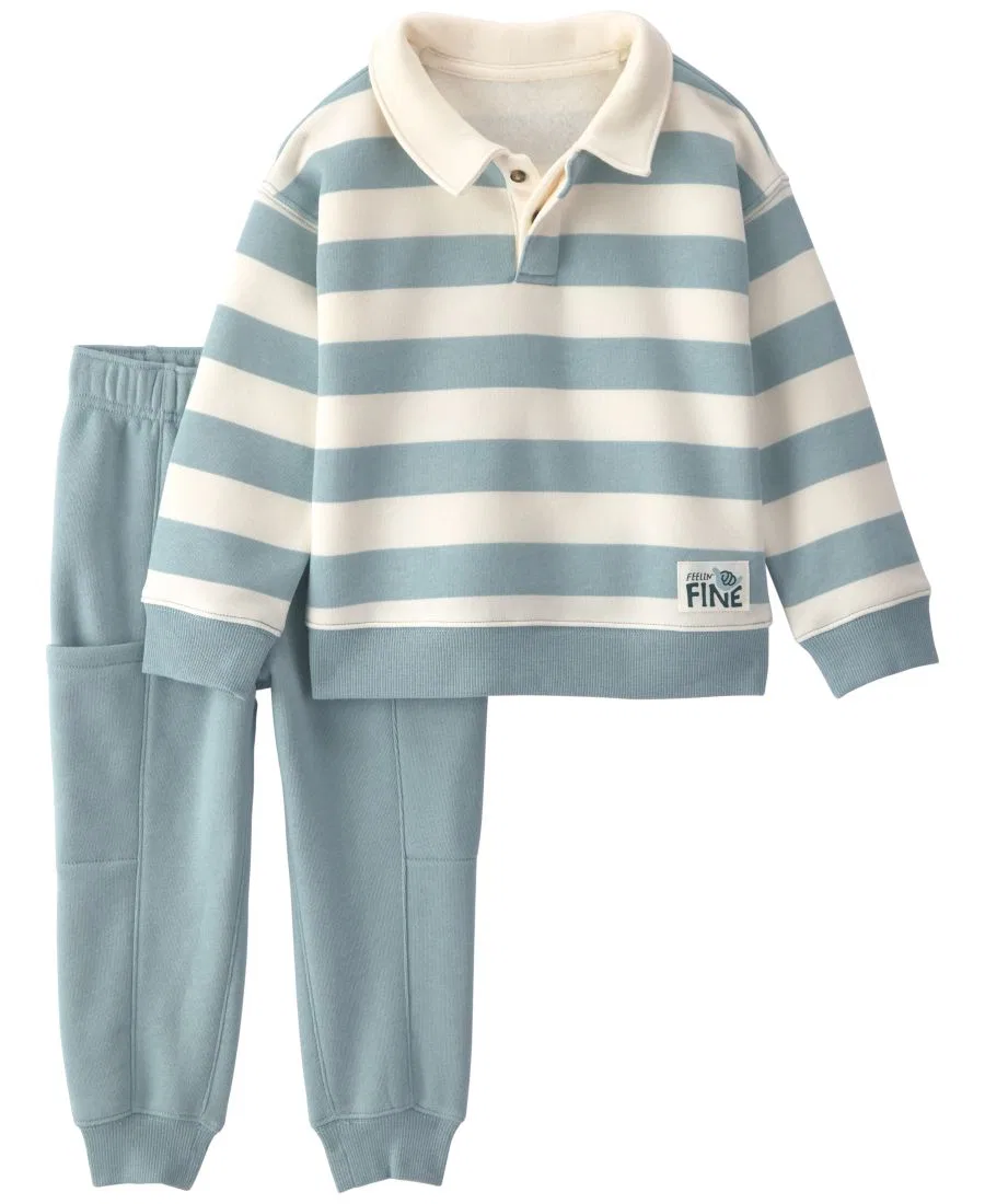 Комплект из свитшота и брюк с поло-воротником, в полоску Carter's, Blue/Cream