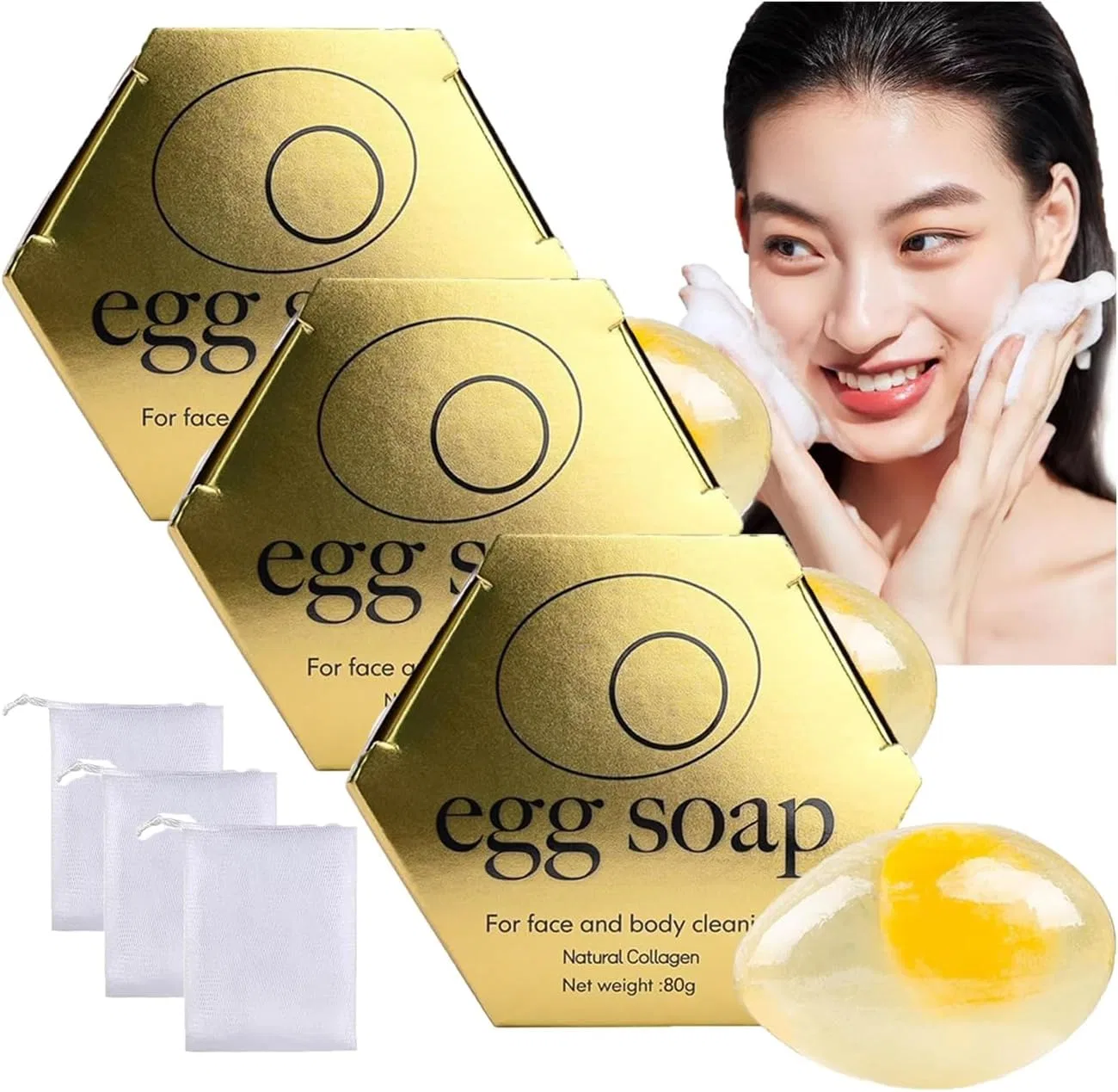 Мыло яичное, Egg Shape Scented Botanical Soap, Eeiiey, 3 шт, 80 г, Белый