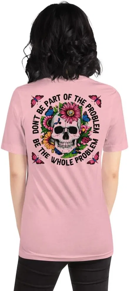 Футболка с принтом Skull and Roses 3001 Unisex, Pink — фото 2