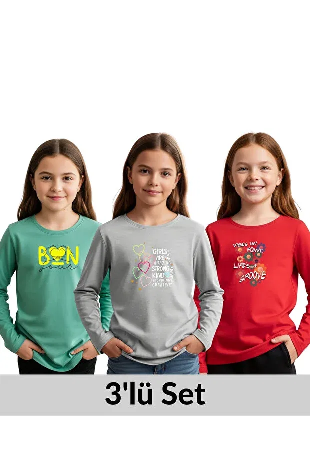 Детский комплект свитшотов для девочек Ya Ko Kids, Mint-Gray-Red
