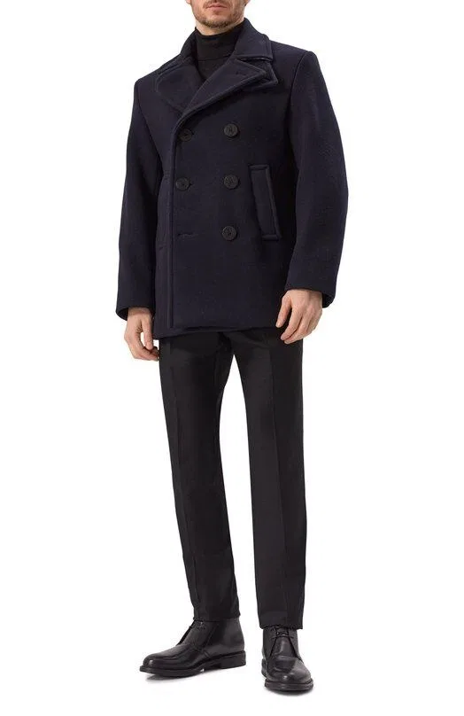 Пальто двубортное шерстяное Double-Breasted Wool Peacoat Burberry, Navy — фото 4
