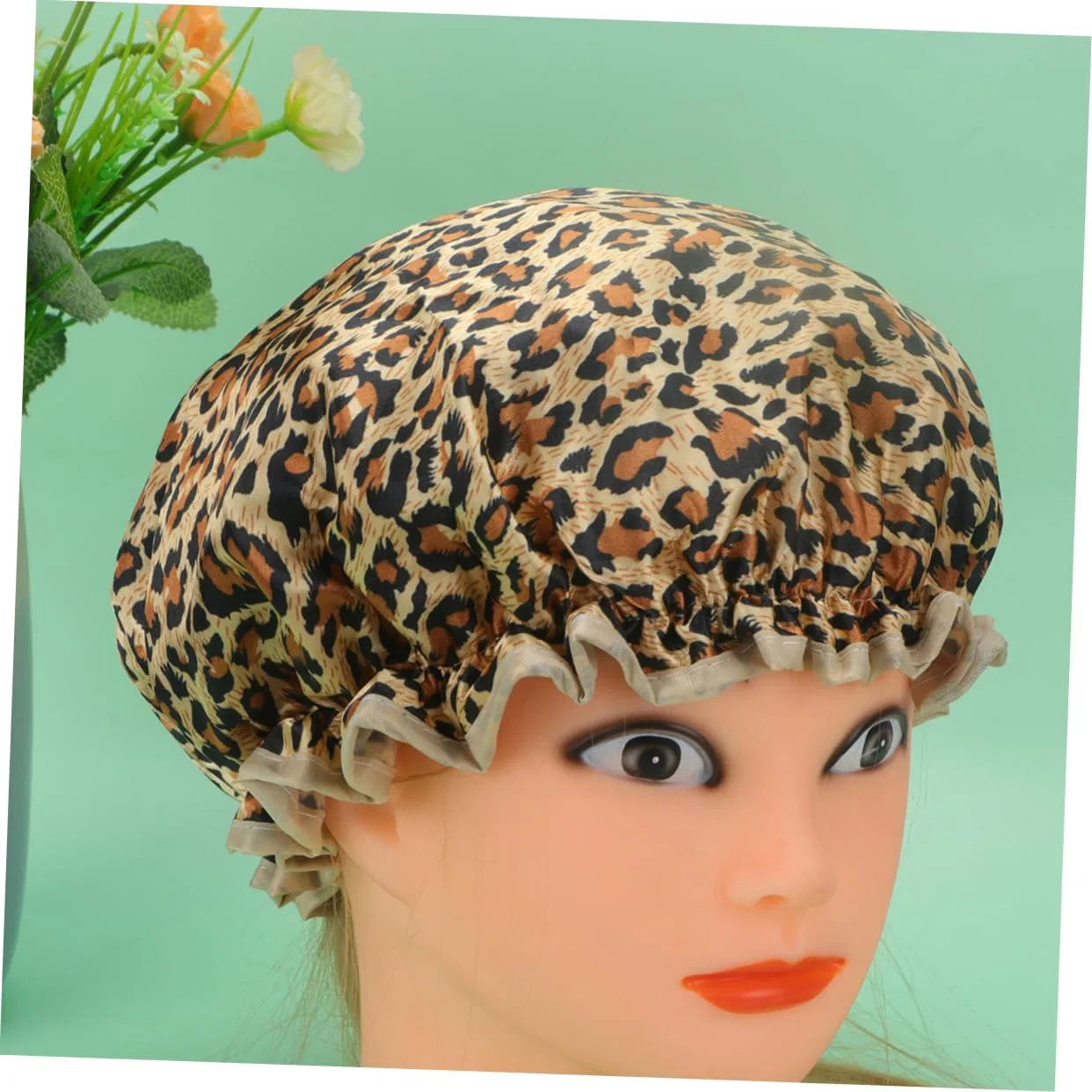Двойная шапочка для душа из полиэстера и PEVA, 2 шт, PAMINGONO, 27 см, Leopard — фото 3