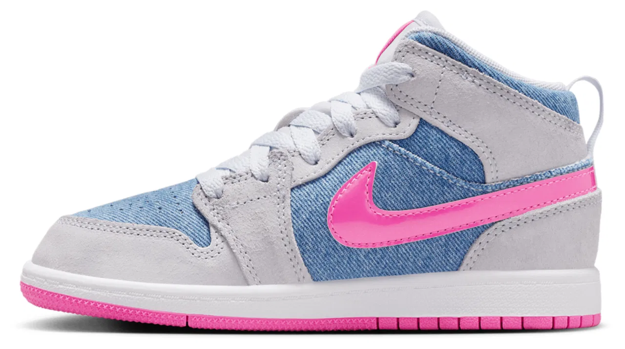 Детские кроссовки Jordan Air 1 Mid SE, цвет Pink Glow/White/Cobalt Bliss — фото 2