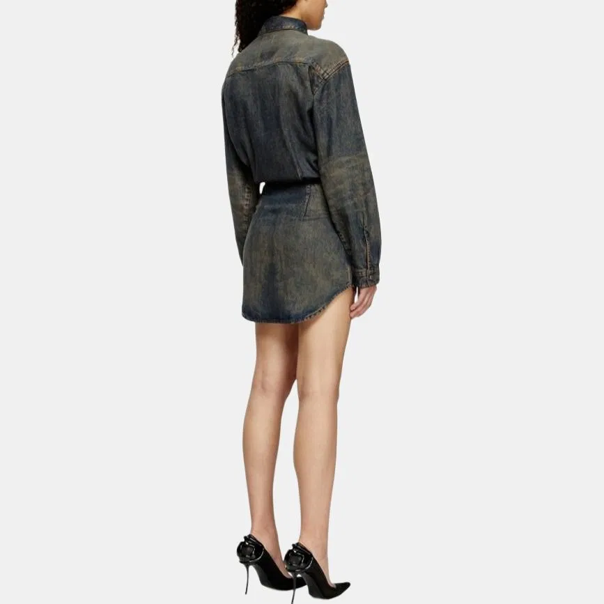 Платье с длинным рукавом, джинсовое, DIESEL, Denim Blue — фото 4