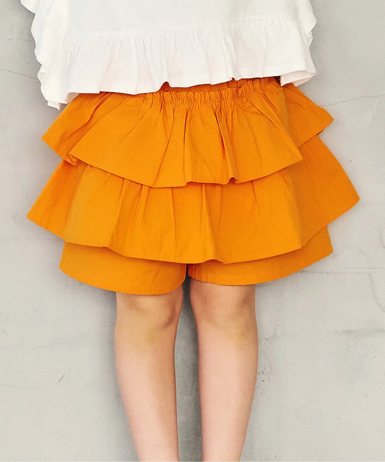 Детские шорты-юбка с воланами, хлопковые, с принтом, модель Tiered Skirt, apres les cours, Orange