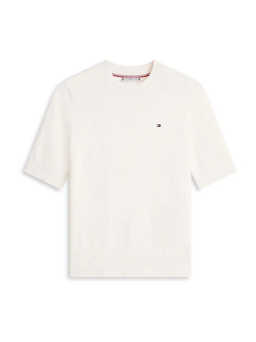 Свитер TOMMY HILFIGER 'Fine Short Sleeve' светло-бежевого цвета