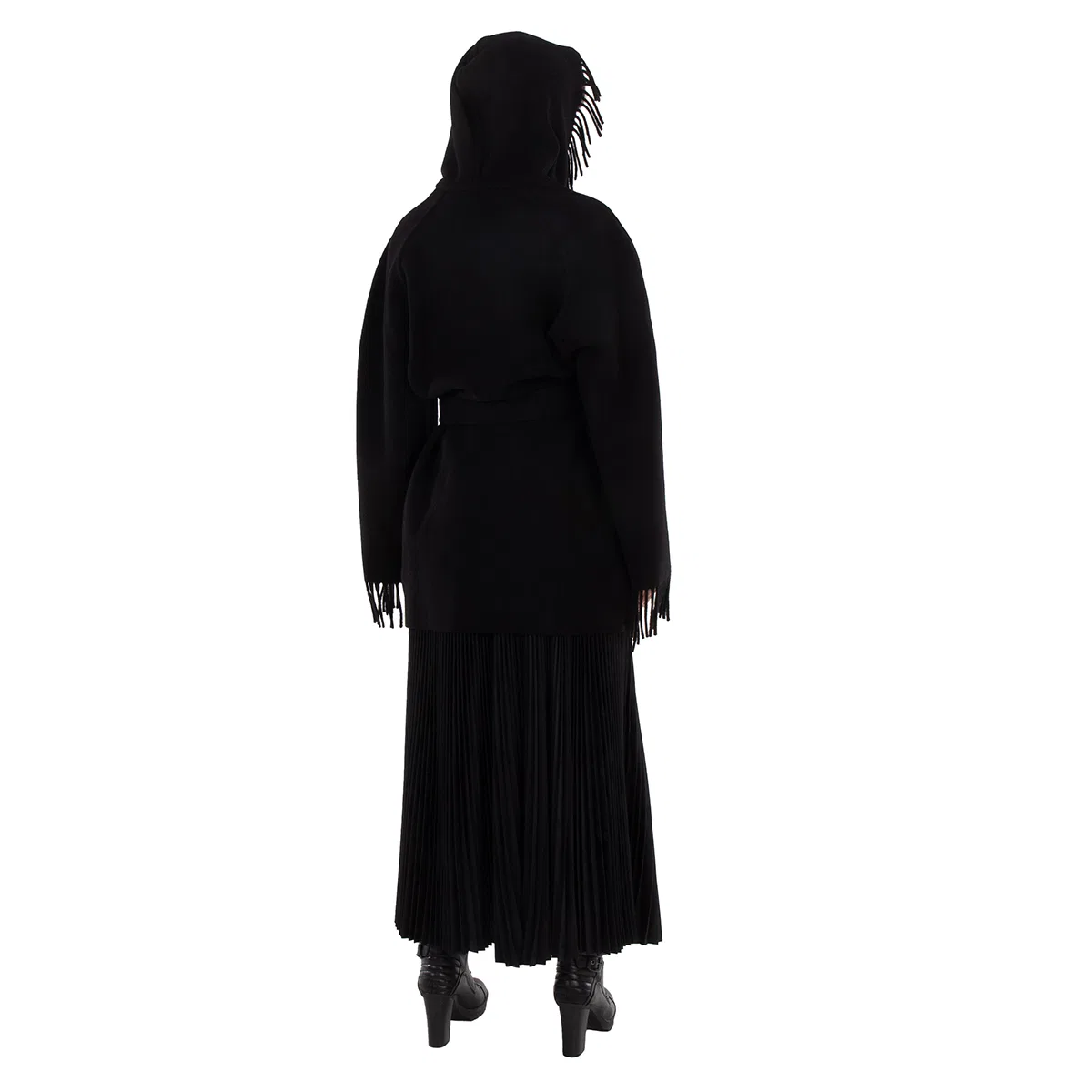 Пальто-карди женское с капюшоном и бахромой Balenciaga, Black — фото 4