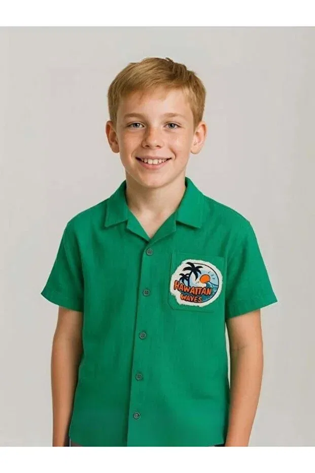 Детская рубашка для мальчиков хлопковая Zekids, Green