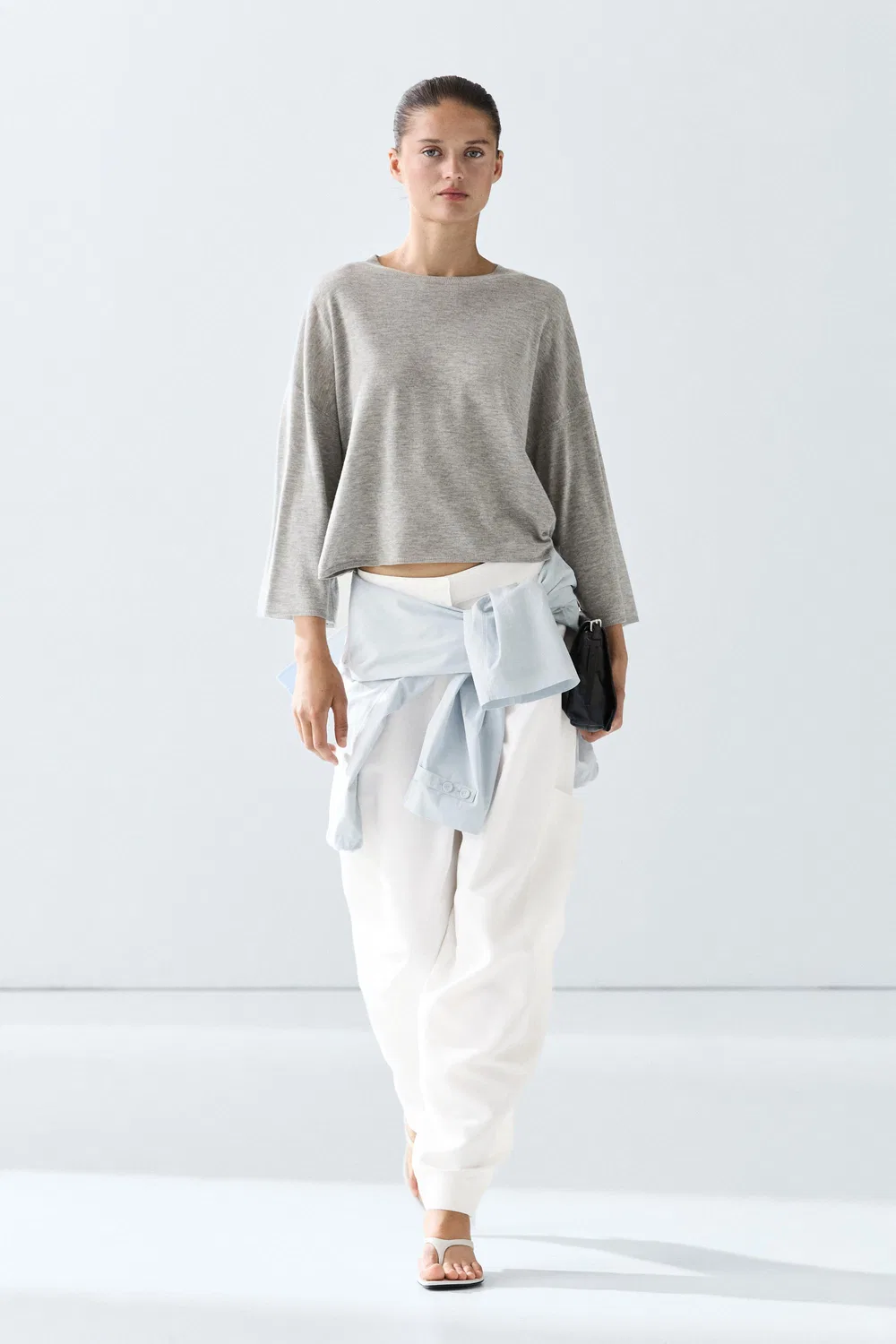 Свитер Massimo Dutti Round Neck Knit, серый меланж — фото 3