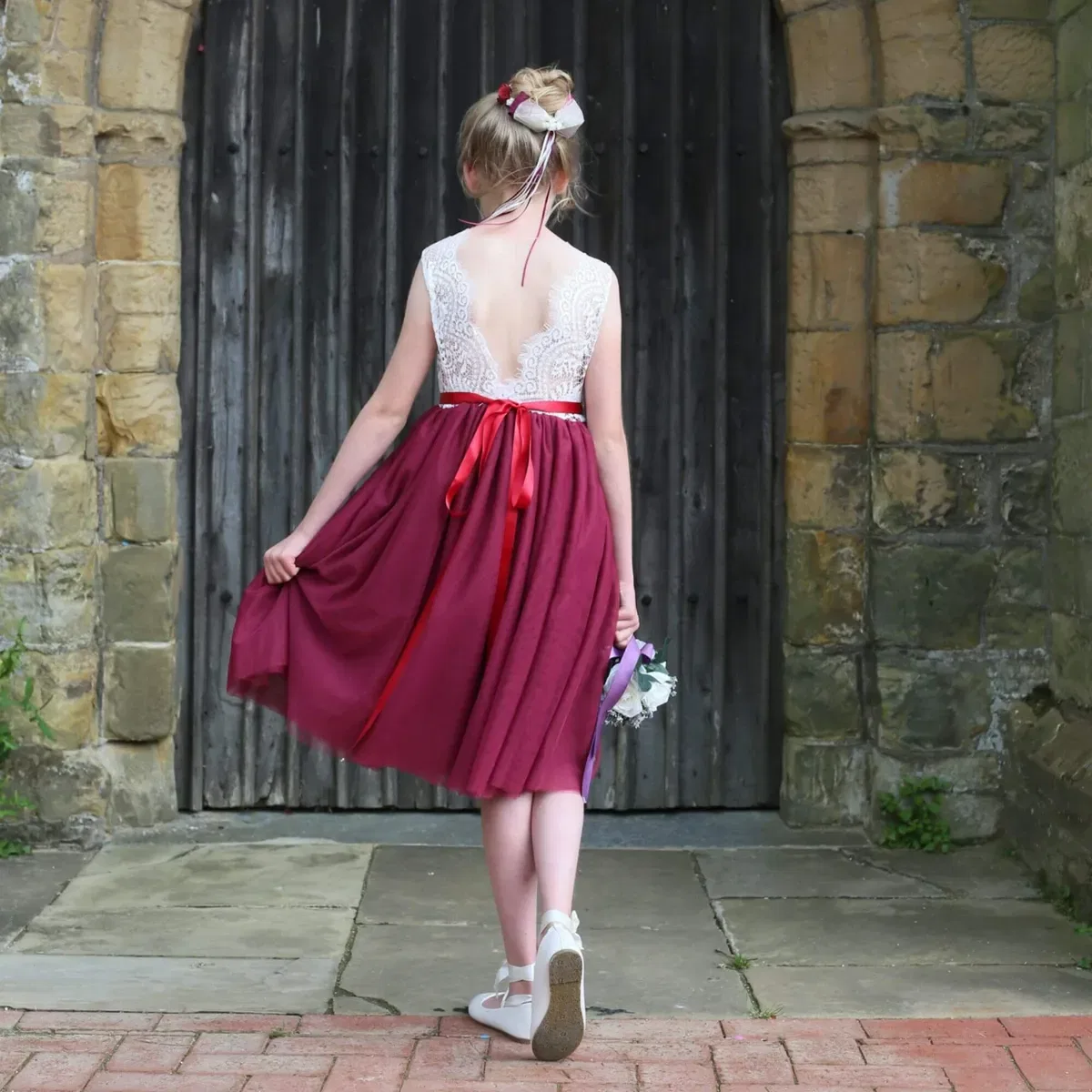 Бохо-платье классическое с длиной миди Bohemian Classic Dress Uk Flower Girl Boutique, Wine — фото 2