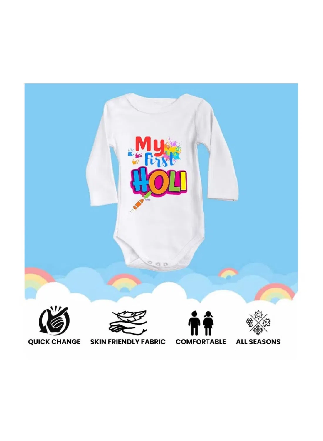 Боди-комбинезон с длинным рукавом для праздника Holi Printshop4Me, разноцветный — фото 4